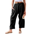 thumbnail image 1 of Pantalón TARSE de lino, pierna ancha, cordón ajustable, bolsillos, negro, XXL, 1 of 3