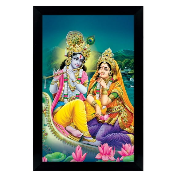 IBA Indianbeautifulart Radha Krishna Picture Frame Religious Poster Black Wall Frame Deity Photo Frame Wall Decor For Home/ Office/ Temple-6 x 8 Inches