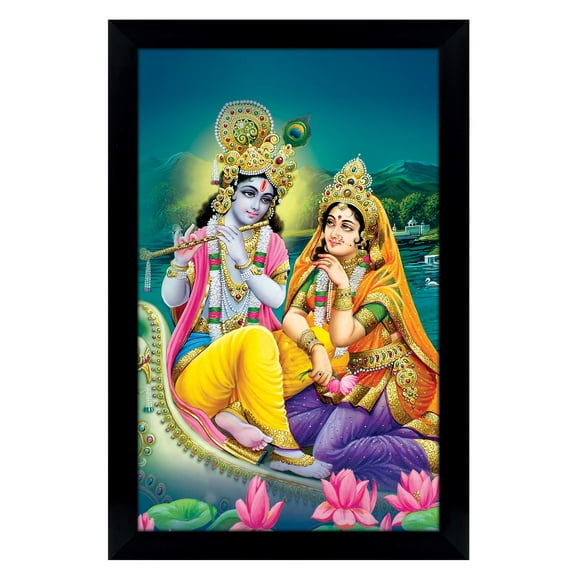 IBA Indianbeautifulart Radha Krishna Picture Frame Religious Poster Black Wall Frame Deity Photo Frame Wall Decor For Home/ Office/ Temple-6 x 8 Inches