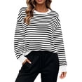 thumbnail image 6 of Women Tops Color Block Striped Long Sleeve Sweatshirts Crew Neck Drop Shoulder Loose Fashion Casual Pullover Tops Color Contrast Cuff Loungewear Shirts, 6 of 6