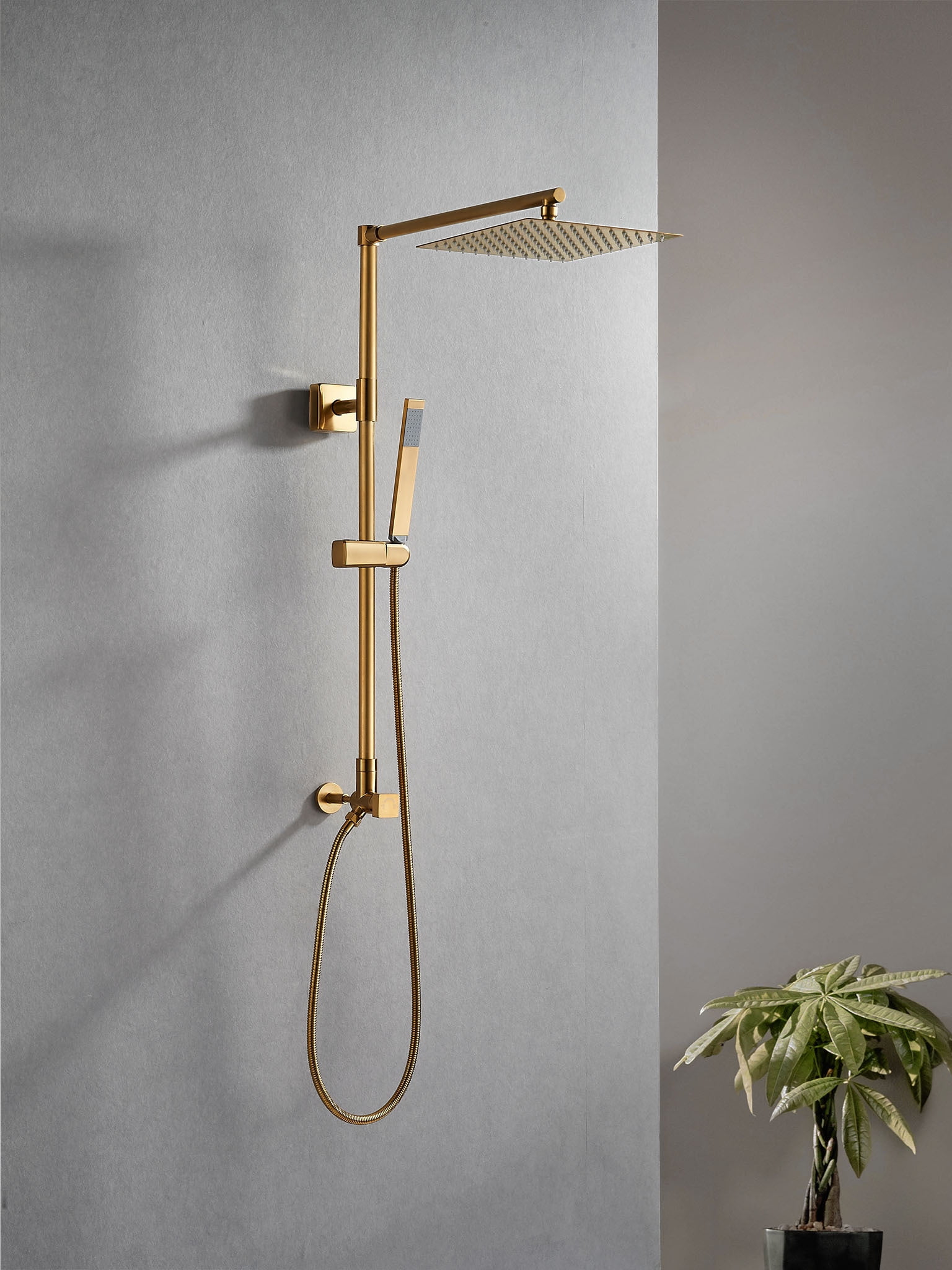 Fennocasa Polaris Lux Shower Set - 10" Square Rainfall Showerhead with Handheld Spray, Brushed Gold