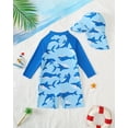 thumbnail image 3 of KIMI BEAR 12 Months Infant Baby Boys One-piece Swimsuit 18 Months Swimwear Full Zipper UPF 50+ Sun Protection Shark Print One Piece Bathing Suit Rash Guard and Hat Beachwear Sunsuit Blue, 3 of 9