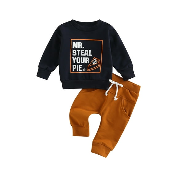 Bagilaanoe 2PCS Toddler Baby Boy Long Pants Set Letter Print Long Sleeve Sweatshirt Pullover Tops   Drawstring Sweatpants 6M 12M 18M 24M 3T Kids Casual Sweatsuits