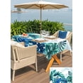thumbnail image 4 of Outdoor Tablecloth with Umbrella Hole and Zipper, Blue Teal Leaves Rectangle Table Cloth 60x102 Inch Waterproof Tablecloth, Summer Botanical Watercolor Leaf Picnic Table Cover for Patio Camping, 4 of 7