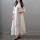 thumbnail image 4 of Vestido largo de algodón y lino informal de dos piezas falsas de corte holgado para mujer y niña Jumpingount FS9904-02, 4 of 7