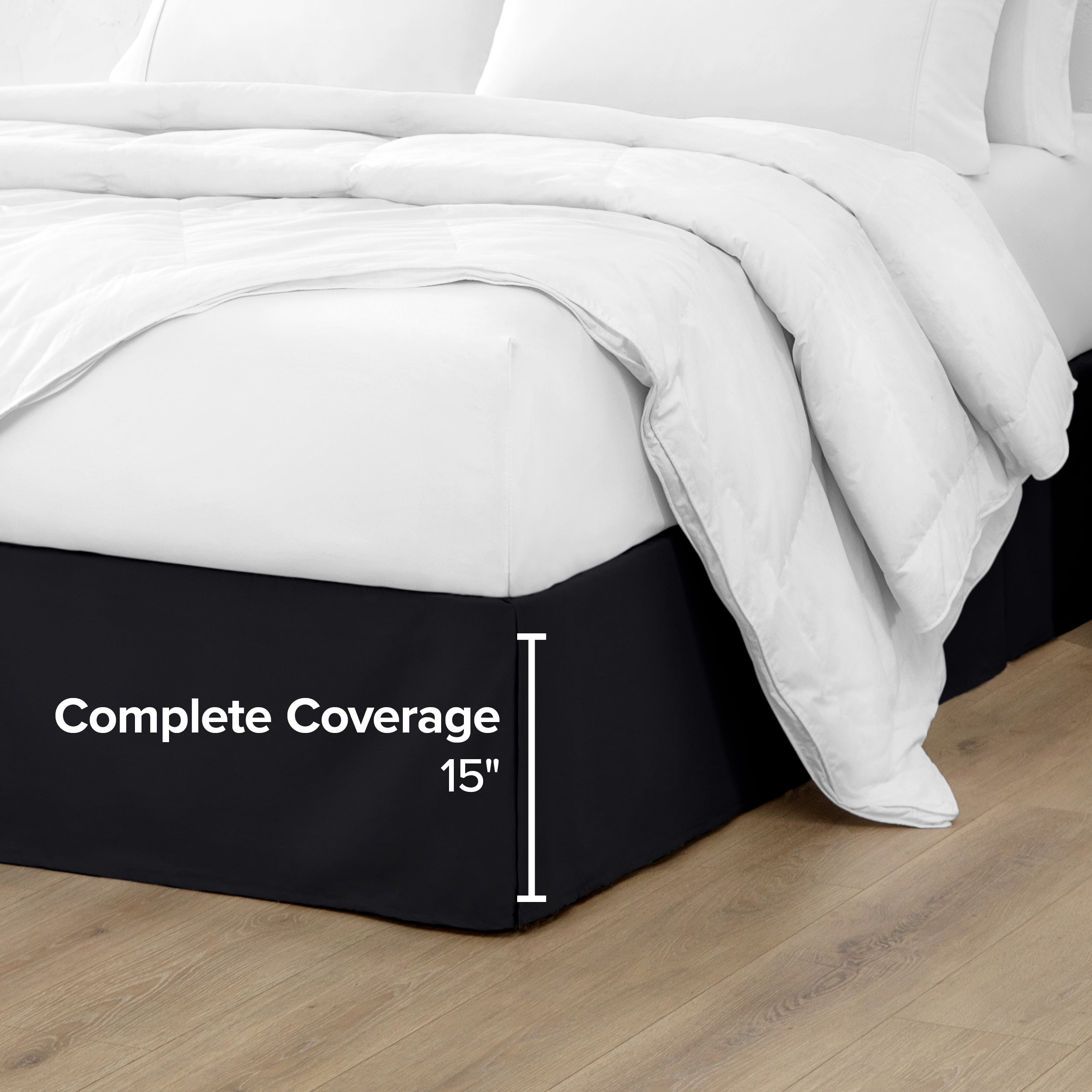 Bare Home Double Brushed Bed Skirt - Premium 1800 Collection - 15-inch Drop - Queen, Black