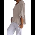 thumbnail image 2 of Blusa de Algodón y con Cuello Redondo, Dobladillo con Volantes y Corta, Color Liso, para Mujer. Albaricoque L, 2 of 7