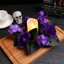 Purple Rose Candle Wreath Centerpiece - Gothic Halloween Table Decor Pre-Shaped Artificial Floral Ring Battery Tea Light Holder Accent(Purple)