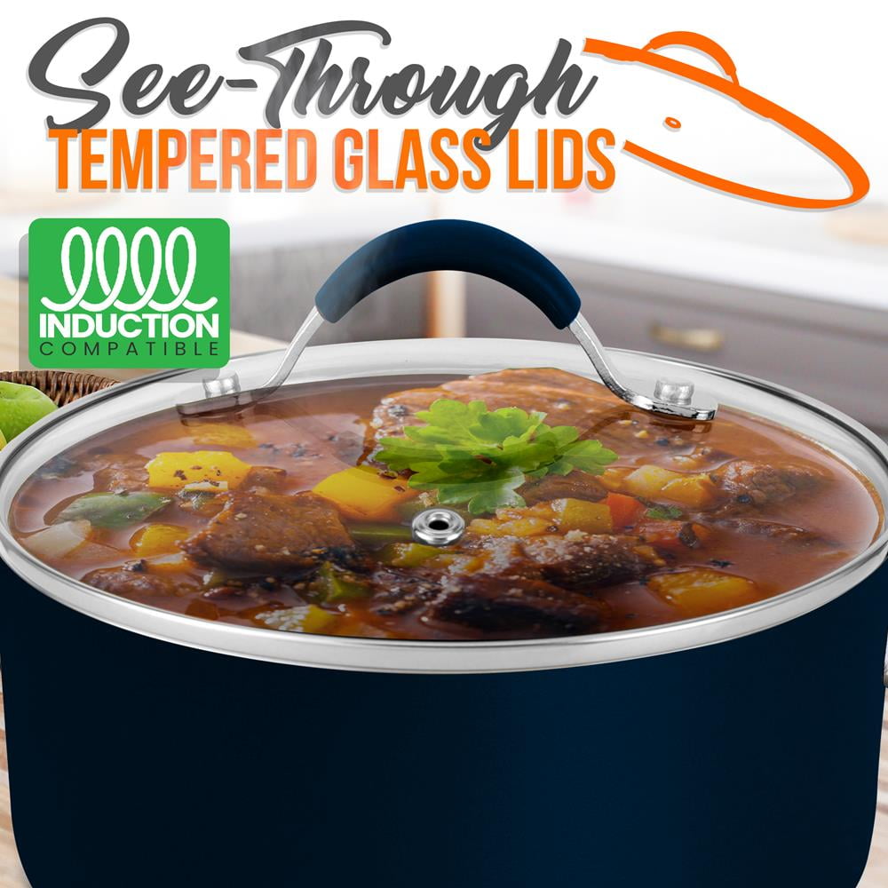 NutriChef Non-Stick High-Qualified Kitchen Cookware with See-Through Tempered Glass Lids, 2.5 Quart