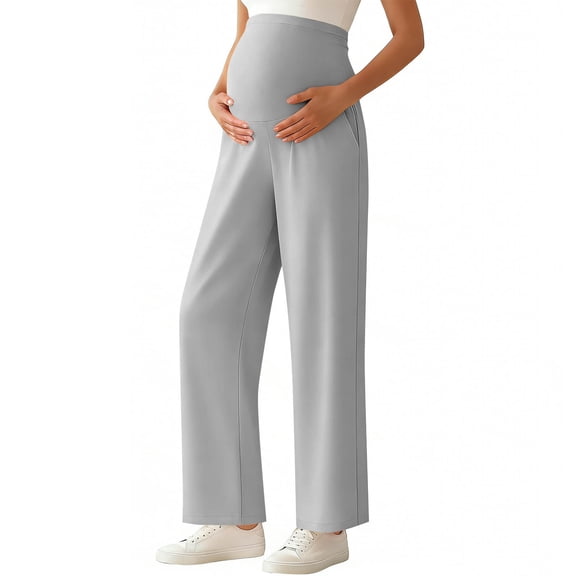 ShomPort Women's Maternity Pants over the Belly Wide Leg Trousers Stretchy Soft Pregnancy Lounge Pants with Pockets