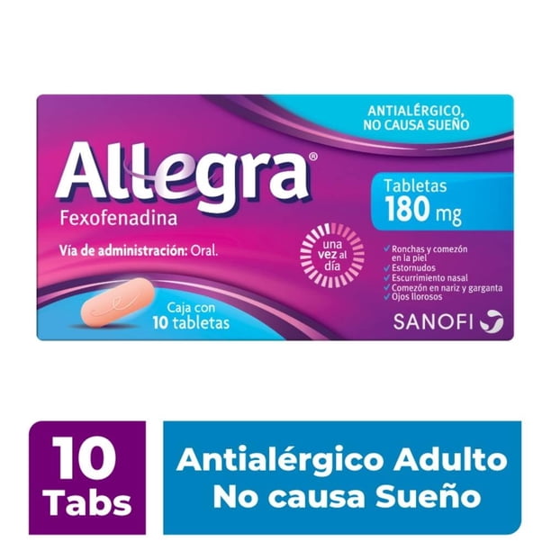 Antihistamínico Allegra 180 para Alergias Severas y Urticaria 10 tabletas x 180 mg. Controla las Alergias Agraviadas.