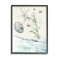 Stupell Starfish & Shells Lapping Beach Shore Landscape Painting Black Framed Art Print Wall Art