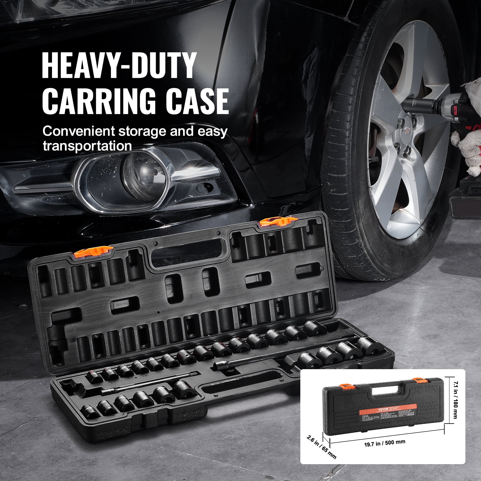 VEVOR 3/8" Drive Socket Set, 29 Pc, SAE 3/8"-1" & Metric 8-22mm, 6 Pt, CR-V Steel, for Vehicle Maintenance, Clear Markings, Durable Build, Includes Case