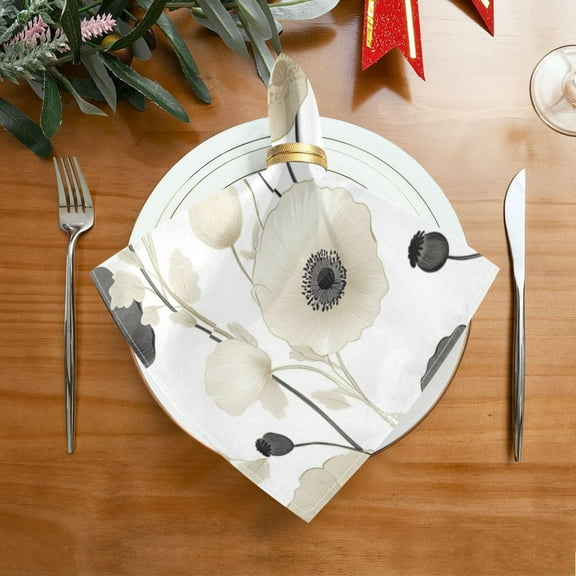 1 Pack 20'' x20" Satin Table Napkins Dinner Napkins for wedding Party Decoration events Black and White Flowers