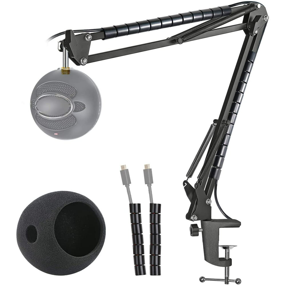 Blue Snowball Mic Stand with Foam Cover Windscreen -Microphone Boom Arm Stand and Pop Filter