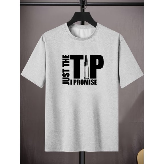 Men'S Plus Size Casual T-Shirt, Polyester 95% Spandex 5% Knit Fabric, Crew Neck Short Sleeve Summer Tee with Print, Regular Fit - 180gsm