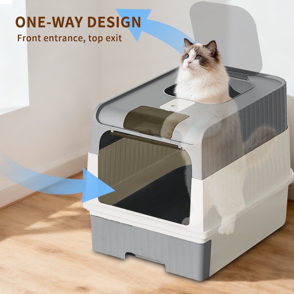 Fully Enclosed Cat Litter Box + Mat, Gray/20.5*13.8in