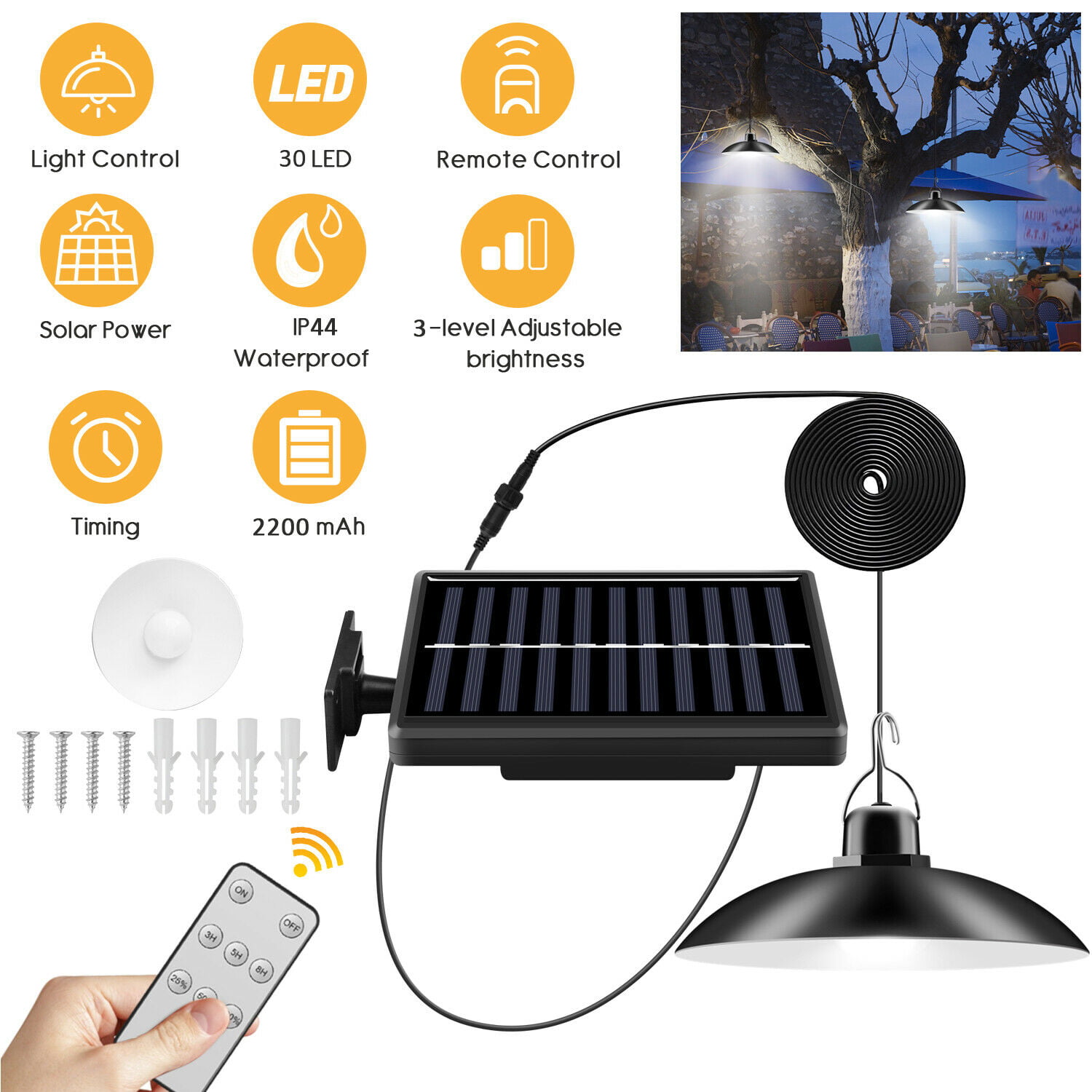 Double Head Solar Power LED Pendant Light Outdoor Hanging Lamp Garden Yard Shed 