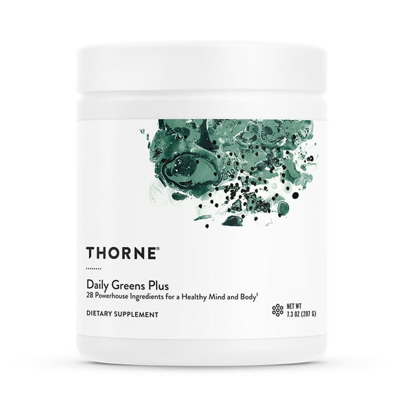THORNE - Daily Greens Plus - Comprehensive Greens Powder with Matcha, Spirulina, Moringa and Adaptogen, Mushroom and Antioxidant blends - Refreshing, Mint Flavor 7.3 Oz - 30 Servings