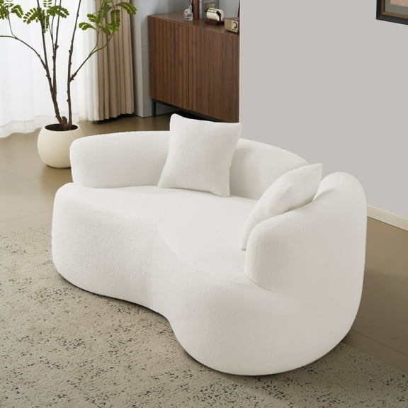 66.93" Curved Loveseat Sofa with Pillows, Full Compression Sponge Sofa, No-Assembly Compact Couch for Small Spaces Apartments, White