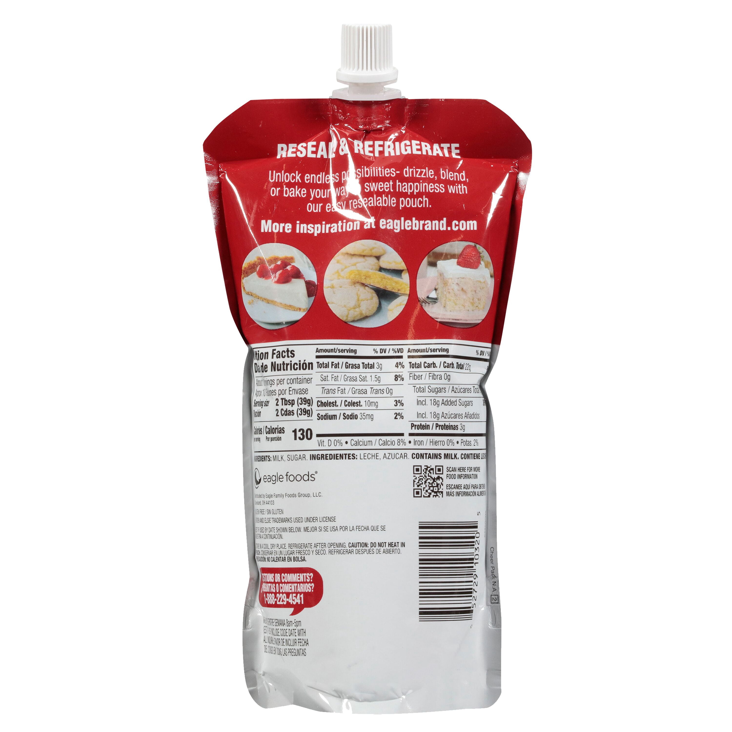 (3 pack) Eagle Brand Sweetened Condensed Milk, 100% US Milk, Gluten Free, 14 oz Resealable Pouch