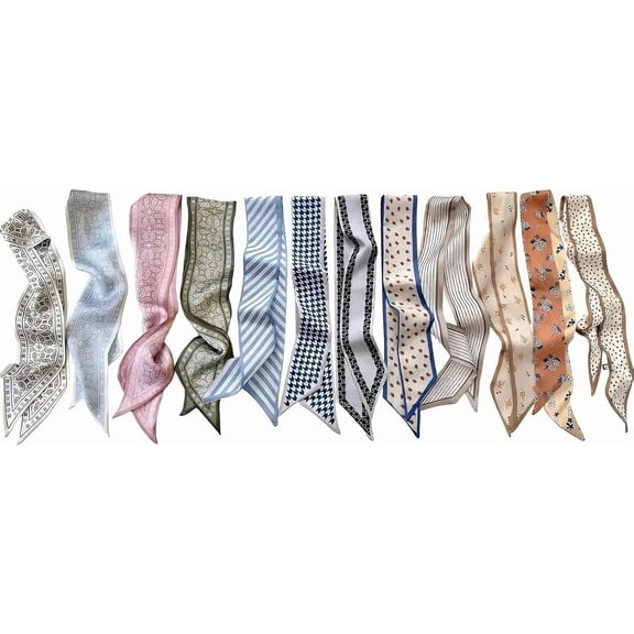 Women's 24-Count Fade-Proof Silk-Like Multifunctional Fashion Accessories Set Neck Scarf Wraps Headbands Hair Tie