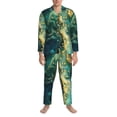 thumbnail image 3 of Naloa Turquoise Golden Swirl Men’s Pajamas Set - Long Sleeve Button Down Sleep Shirt and Pajama Bottoms Sleepwear Set-Small, 3 of 7