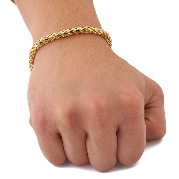 LoveBling 10K Yellow Gold Wheat, Palm Chain Bracelet (5mm, 7