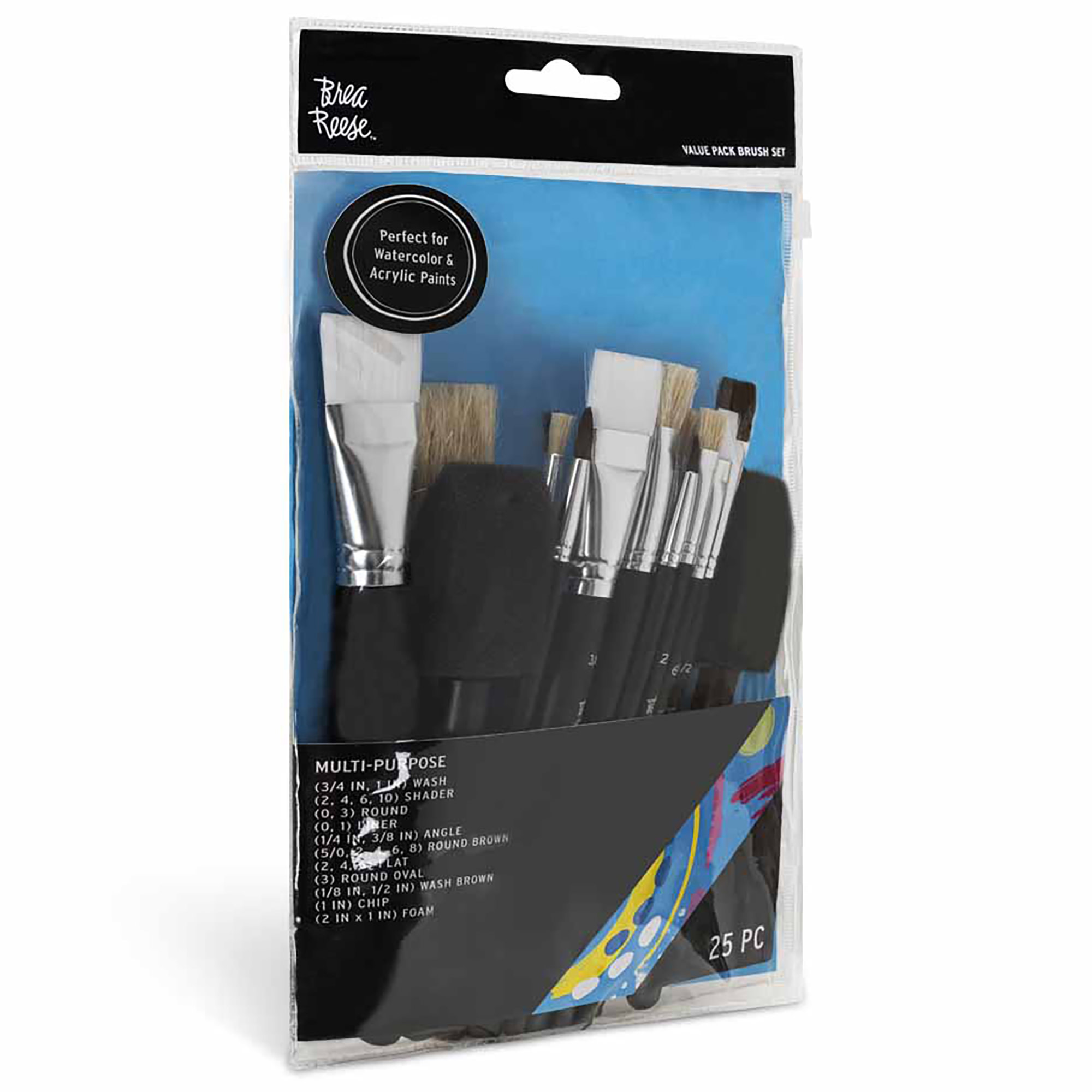 Brea Reese: Brush Set: Value Pack - 25pc - Premium Natural Boar Bristles, Storage Pouch, Perfect for Watercolor & Acrylic Paints, Adult Art Supplies