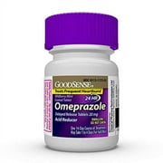 GoodSense Omeprazole Delayed Release Tablets 20 mg, Coated With Wildberry Mint Flavor, Acid Reducer, Treats Heartburn, 42 Count