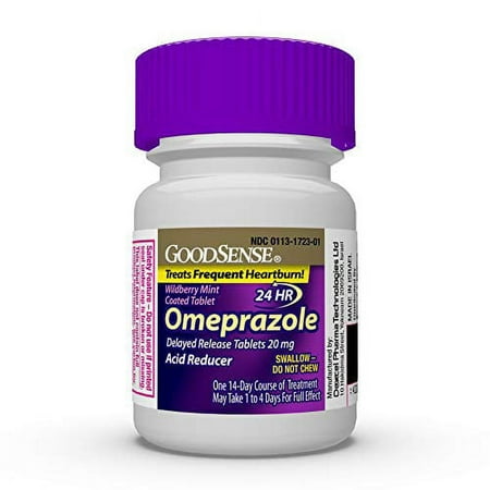 GoodSense Omeprazole Delayed Release Tablets 20 mg, Coated With Wildberry Mint Flavor, Acid Reducer, Treats Heartburn, 42 Count