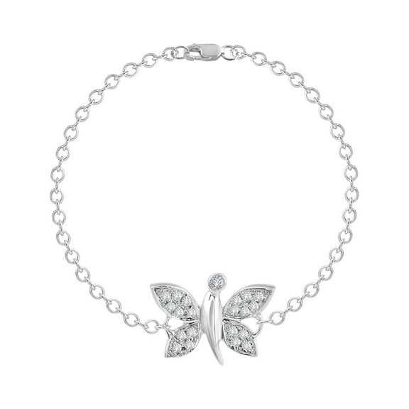 1/10 Carat Diamond Butterfly Chain Bracelet in 14K White Gold (I1-I2 Clarity)