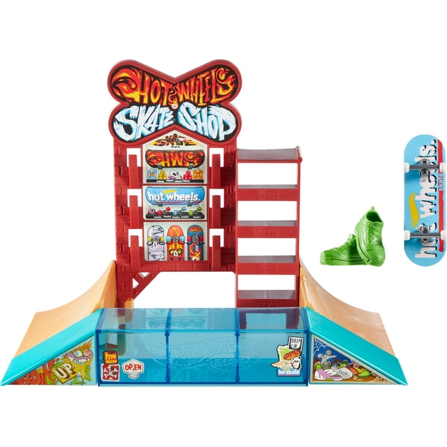 Set de juego Skate Fingerboard Hot Wheels Skate Shop con accesorios