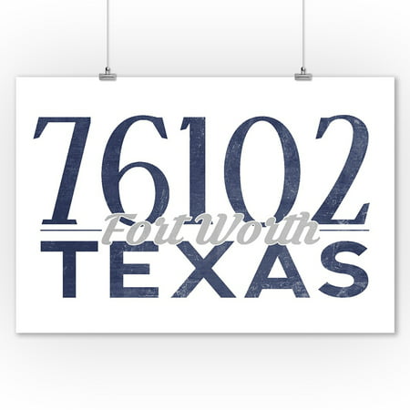 Fort Worth, Texas - 76102 Zip Code (Blue) - Lantern Press Artwork (9x12 Art Print, Wall Decor Travel