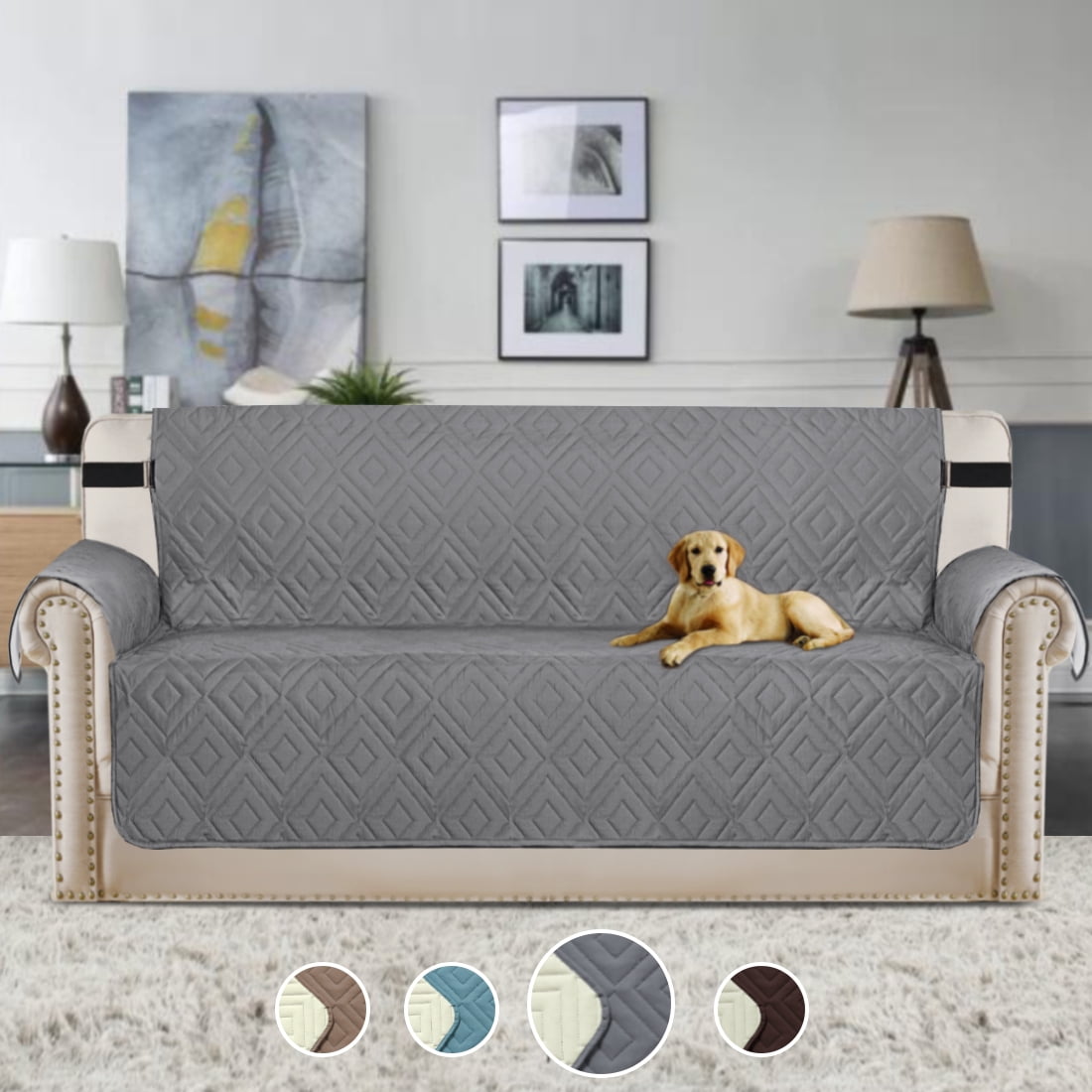 Turquoize Solid Print and Geometric Microfiber Polyester Sofa Slipcover