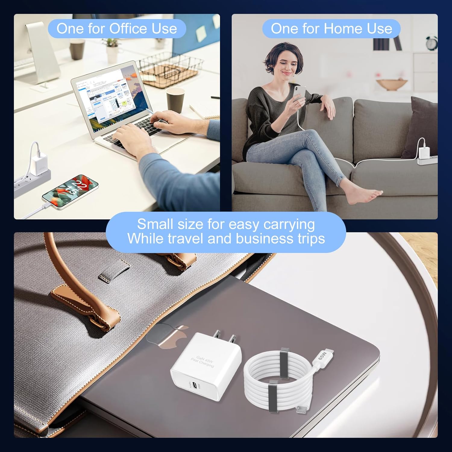 NEOYFC for 45W USB C Fast Charger GaN Adapter for Google 10 Pro/9 Pro XL/8 Pro/8/8a/7 Pro/7a/7/6/5/4, 2 Pack Aymla 45 Watt PD Type C Wall Plug Charging Rapidly forAndroid Phone Block with 6.6 FT