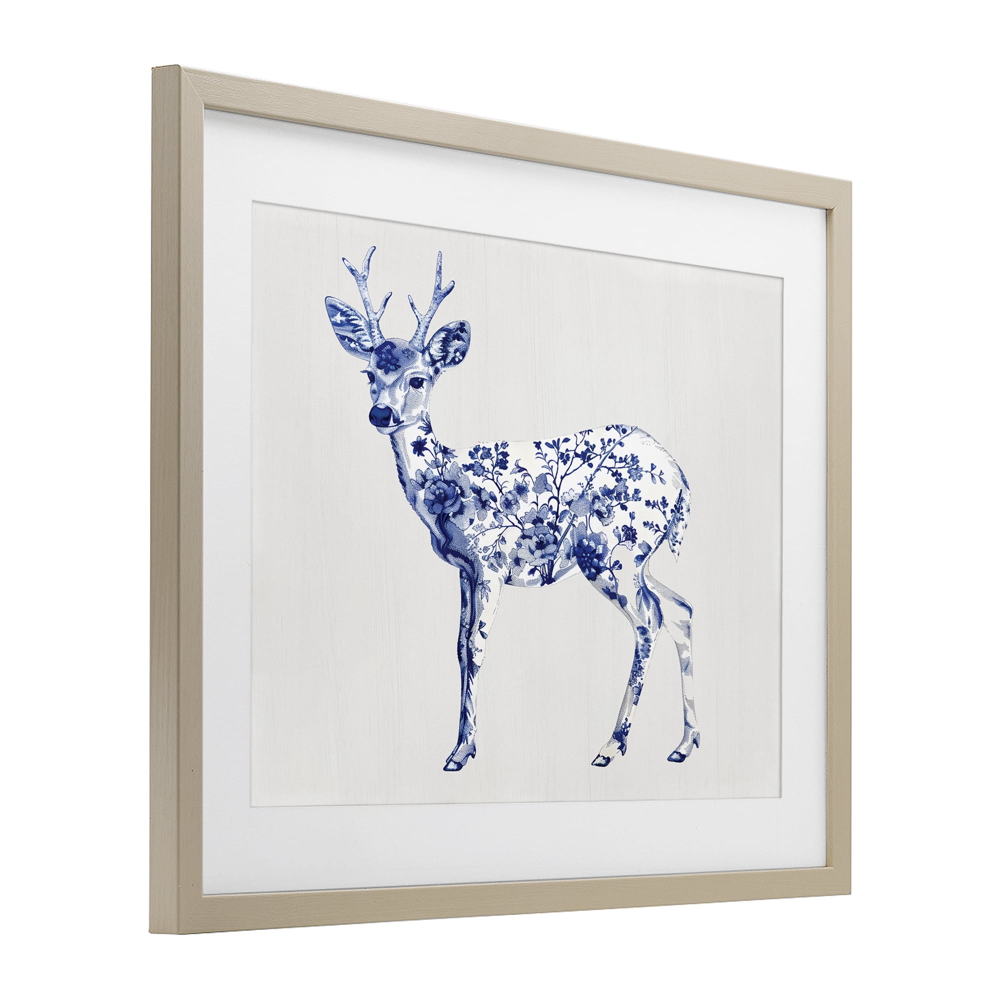Graceful Toile Deer Birch Framed Print Under Glass, design by Lettered and Lined