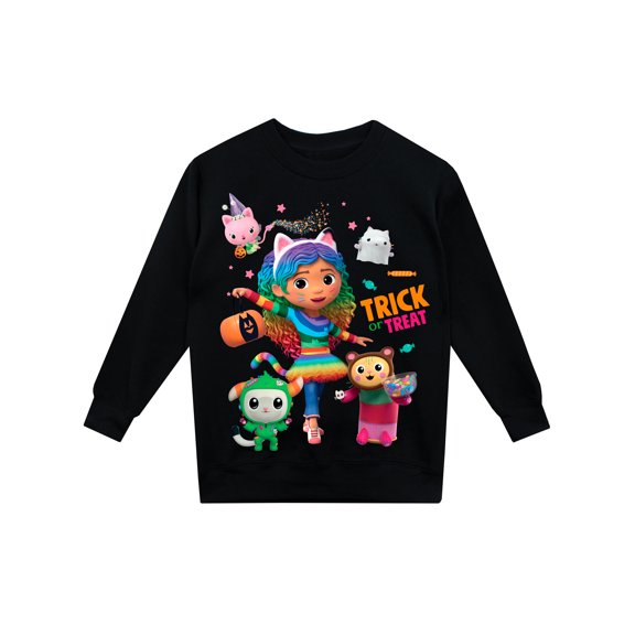 Gabby's Dollhouse Girls Halloween Sweatshirt Black Sizes 4 to 10