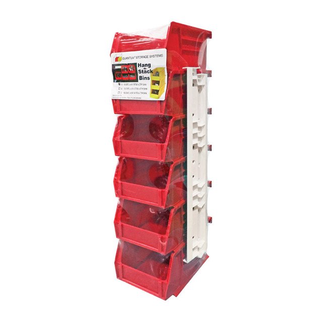 Cubo de almacenamiento de herramientas Quantum Storage, polipropileno rojo, paquete de 6