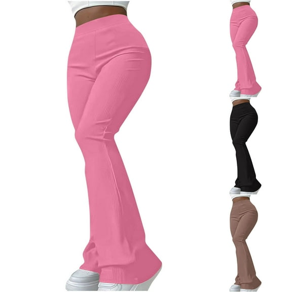 HAPIMO Women's Business Knitted Ribbed Skinny Legging Pants for Girls Fall Workout Casual Trousers Spring Solid Color Sweatpants Teens High Waist Wide Leg Pants Black L