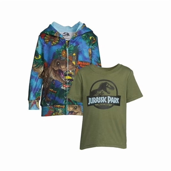 T-Rex Sublimated Zip Up Hoodie and T-Shirt Set, Dinosaurs Jurrassic Park, 4T