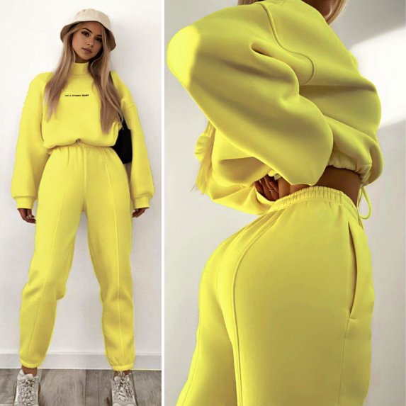 2 Pcs/Set Women Top Pants Set Stand Collar Long Sleeve Elastic Cuff Sweatshirt Drawstring Stretchy High Waist Ankle-banded Trousers Sport Fitness Tracksuit