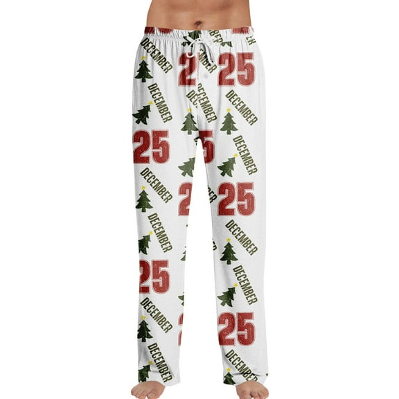 Adult Fashion Loose Christmas Print Casual Pants with Drawstring Elastic Waist, Comfortable Sleepwear and Loungewear Trousers for Home Use,White,2XL