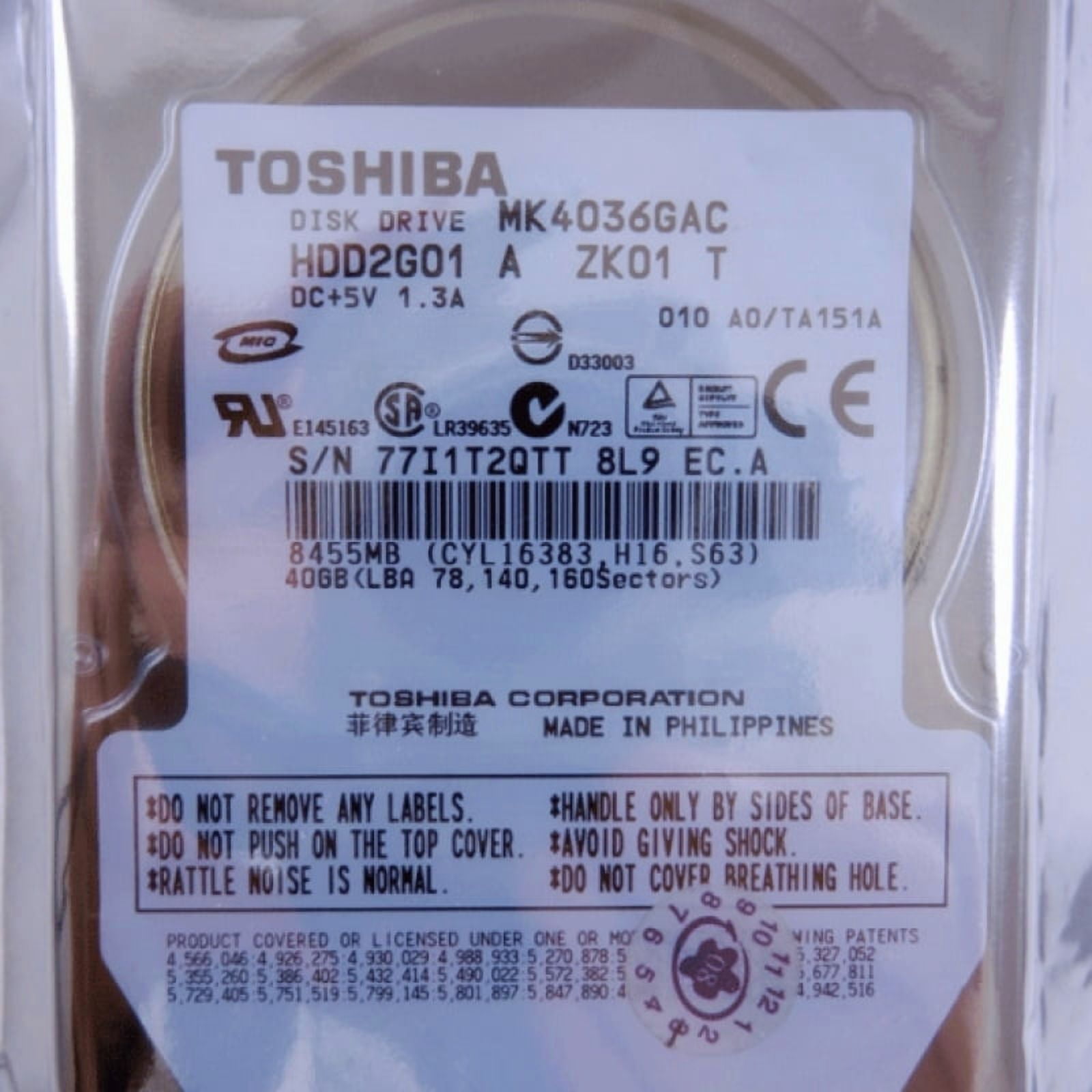 Toshiba 40GB IDE Ultra ATA-100 4200RPM 8MB Internal 2.5"  Hard Drive MK4036GAC