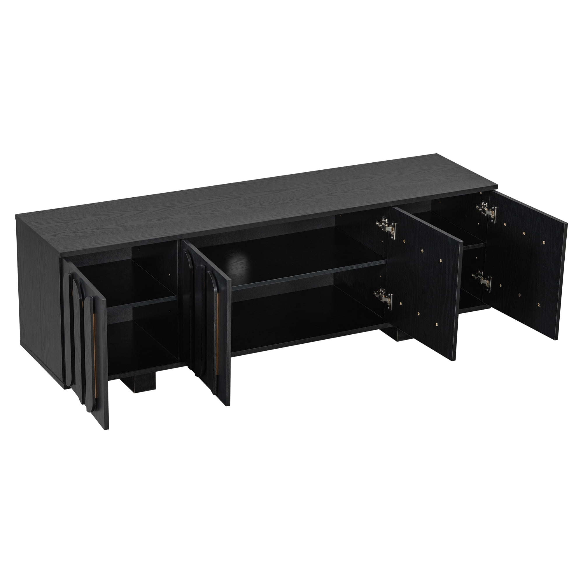TV Stand 63 Inch Farmhouse for TVs up to 75 Inch, Media Console and Entertainment Center with Adjustable Shelves and Cable Holes, Black