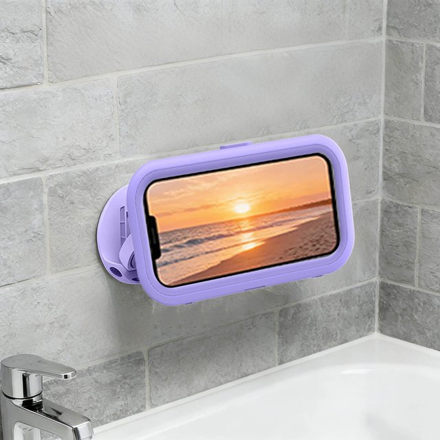 Rotatable Shower Phone Holder Wall Mounted Bathroom Caddy With Secure Grip For Hands Viewing