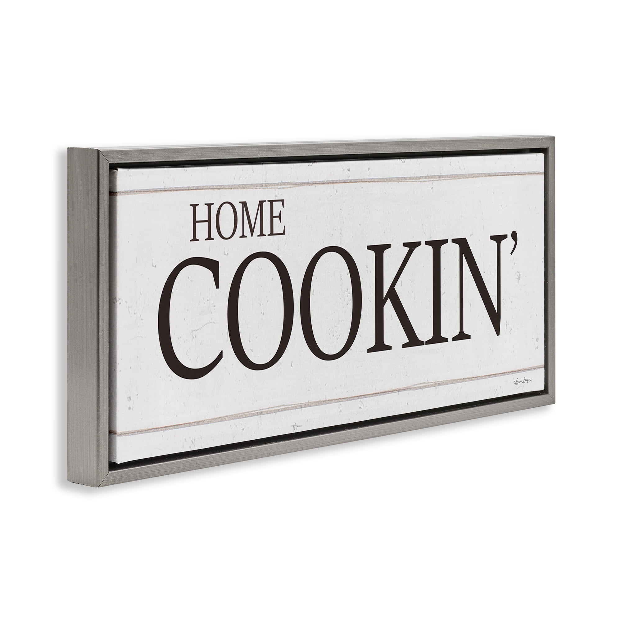 Stupell Industries Home Cookin' Phrase Food & Beverage Painting Gray Floater Framed Art Print Wall Art, 25 x 11
