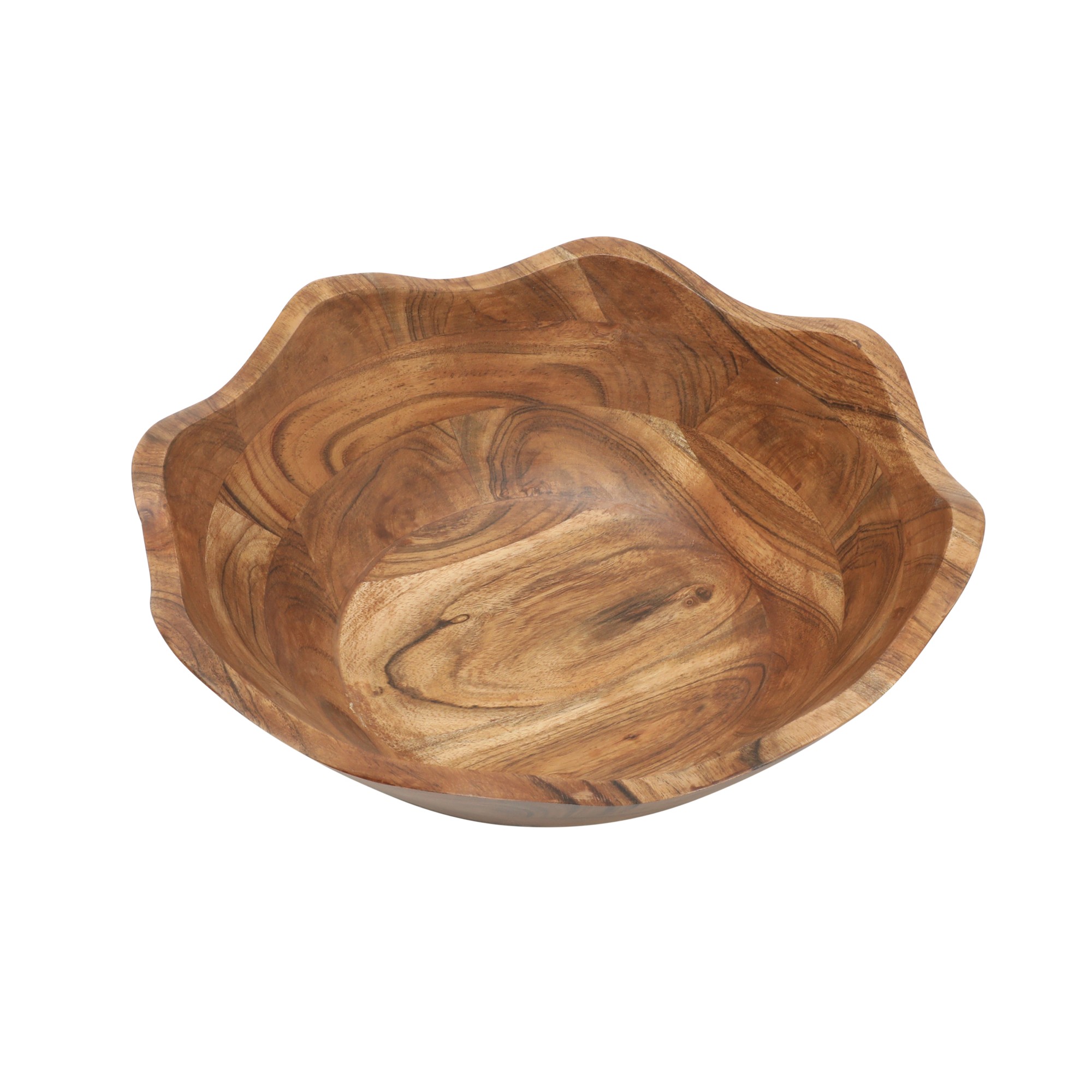 Gibson Home Sandhurst 3-Piece Acacia Wood Salad Bowl Set – 12-Inch Scalloped Serving Bowl with Wooden Salad Servers