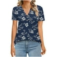 thumbnail image 4 of Charella Women's Summer Tops V Neck Button up Basic Tee Floral Printed Short Sleeve Shirts Casual Loose Fit Clothes (XL, Navy 1), 4 of 7