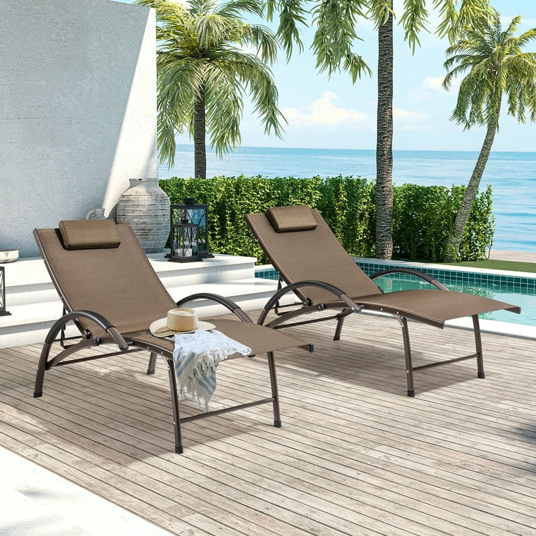 Crestlive Products Set of 2 Outdoor Lounge Chairs Aluminum Adjustable Reclining Chaise Brown Walmart